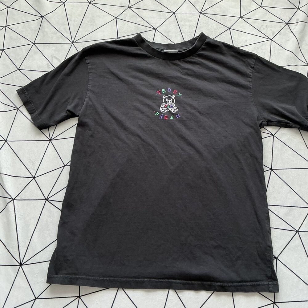Teddy Fresh T Shirt M Black Embroidered Bear Logo Streetwear Skate Tee TF